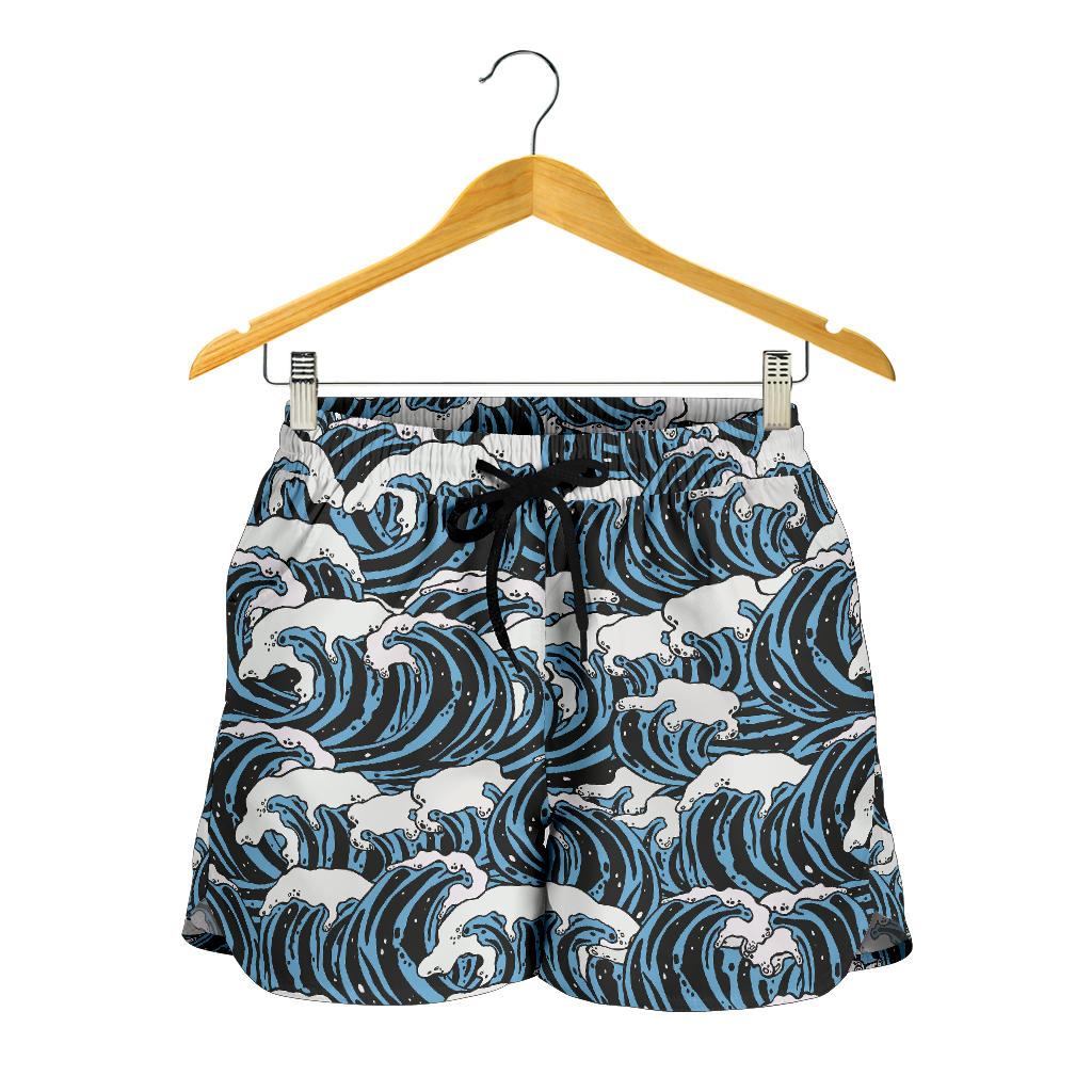 Surf Wave Pattern Print Women Shorts-JTAMIGO.COM