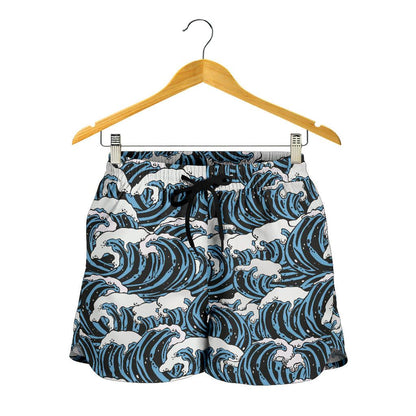 Surf Wave Pattern Print Women Shorts-JTAMIGO.COM