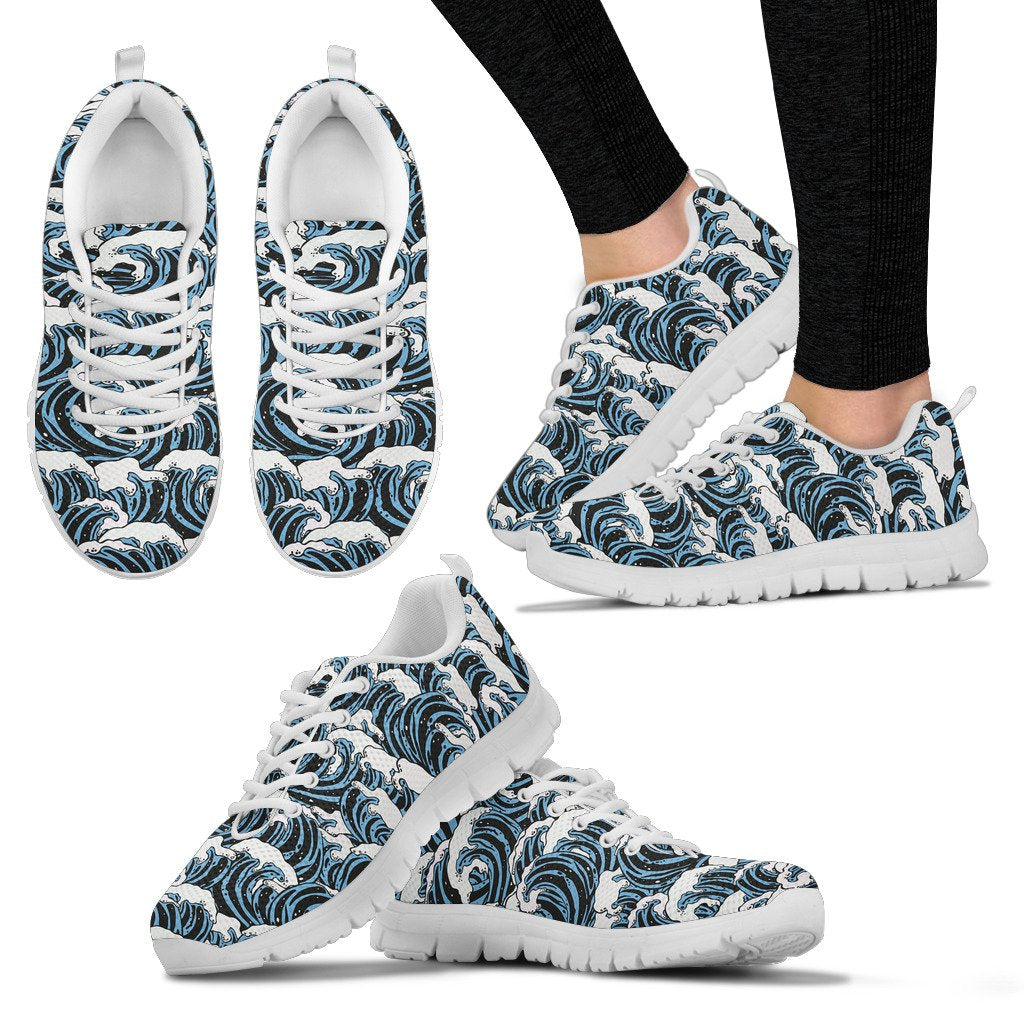 Surf Wave Pattern Print Women Sneakers Shoes