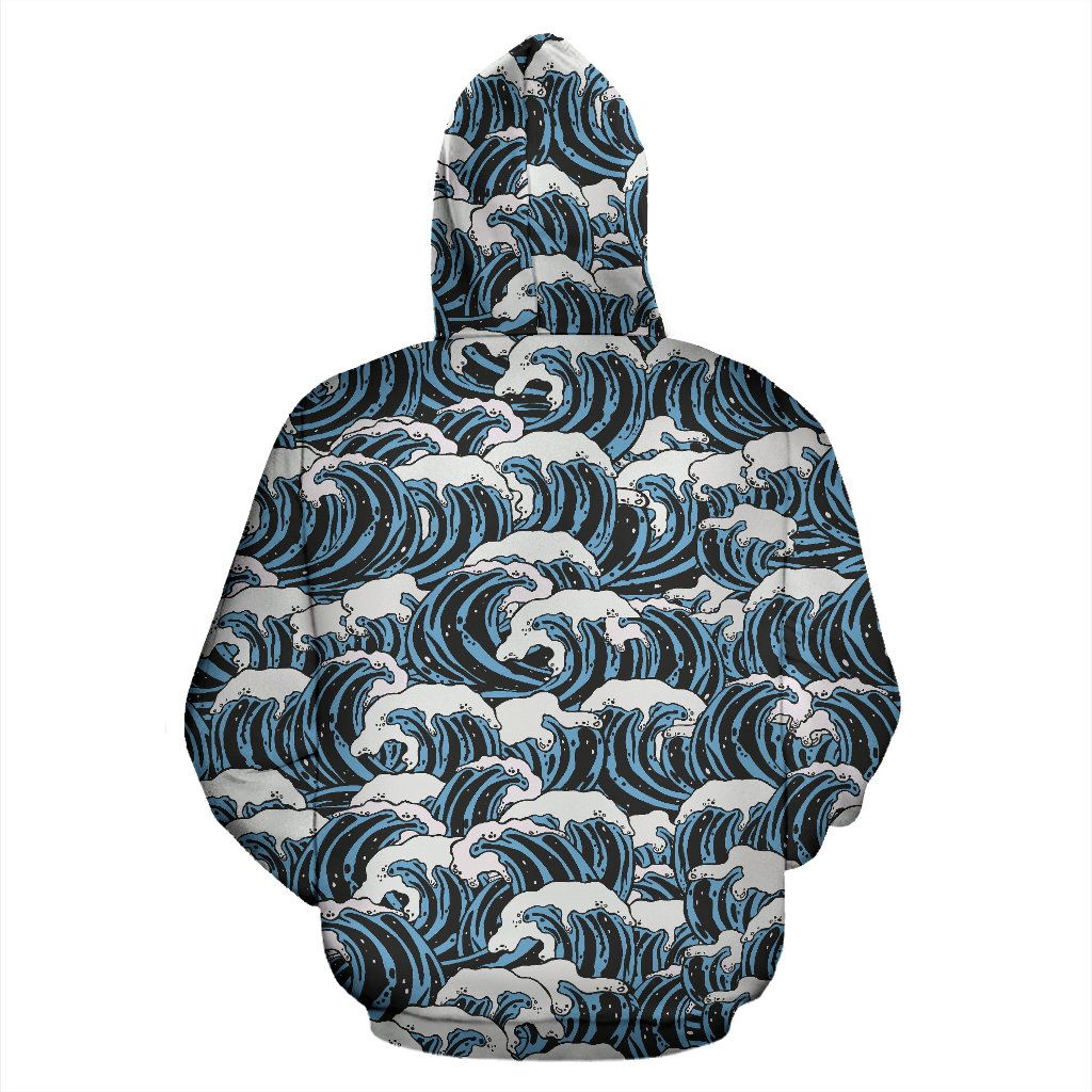Surf Wave Pattern Print Zip Up Hoodie