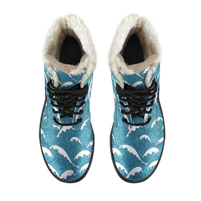 Surf Wave Tribal Design Faux Fur Leather Boots-JTAMIGO.COM