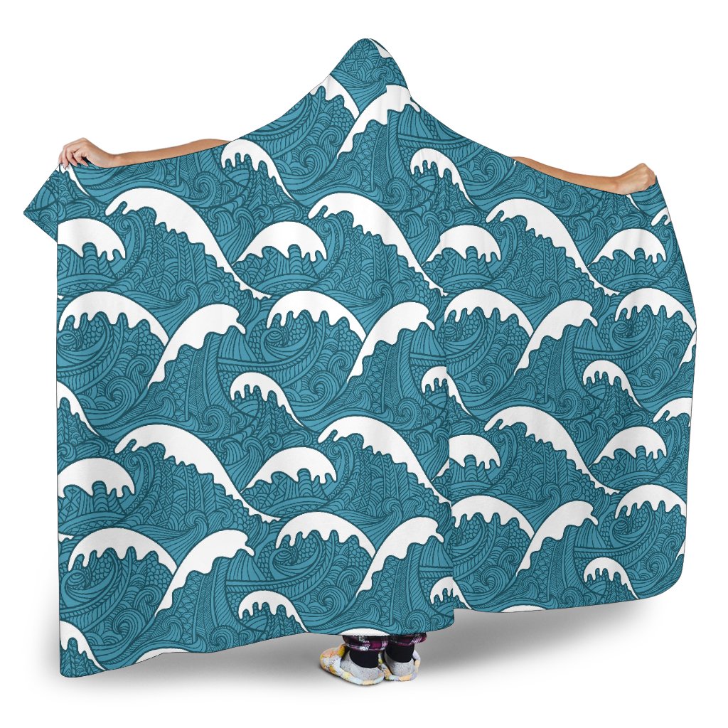 Surf Wave Tribal Design Hooded Blanket-JTAMIGO.COM