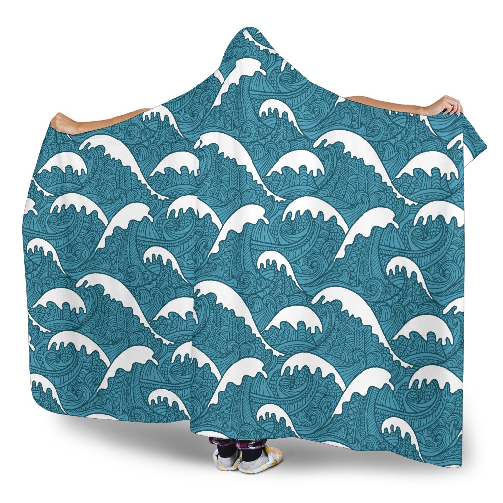 Surf Wave Tribal Design Hooded Blanket-JTAMIGO.COM