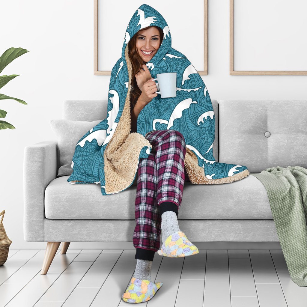 Surf Wave Tribal Design Hooded Blanket-JTAMIGO.COM