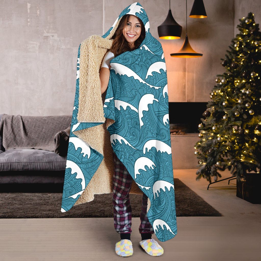 Surf Wave Tribal Design Hooded Blanket-JTAMIGO.COM