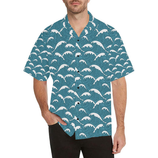 Surf Wave Tribal Design Men Aloha Hawaiian Shirt
