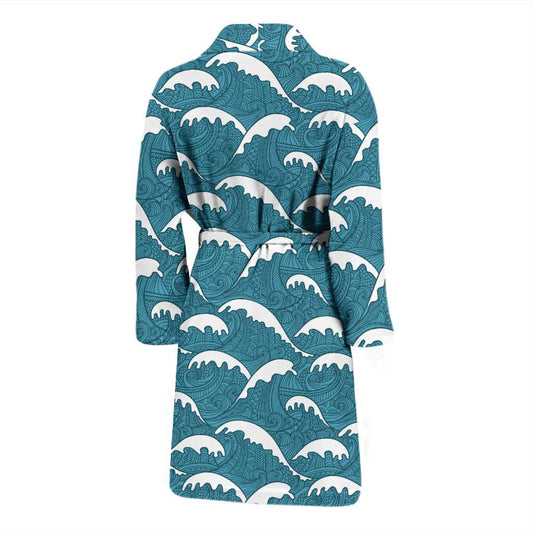 Surf Wave Tribal Design Men Bath Robe-JTAMIGO.COM