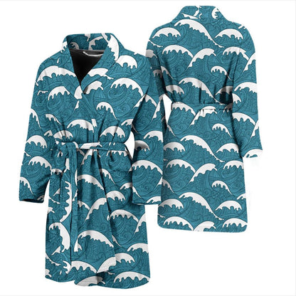 Surf Wave Tribal Design Men Bath Robe-JTAMIGO.COM