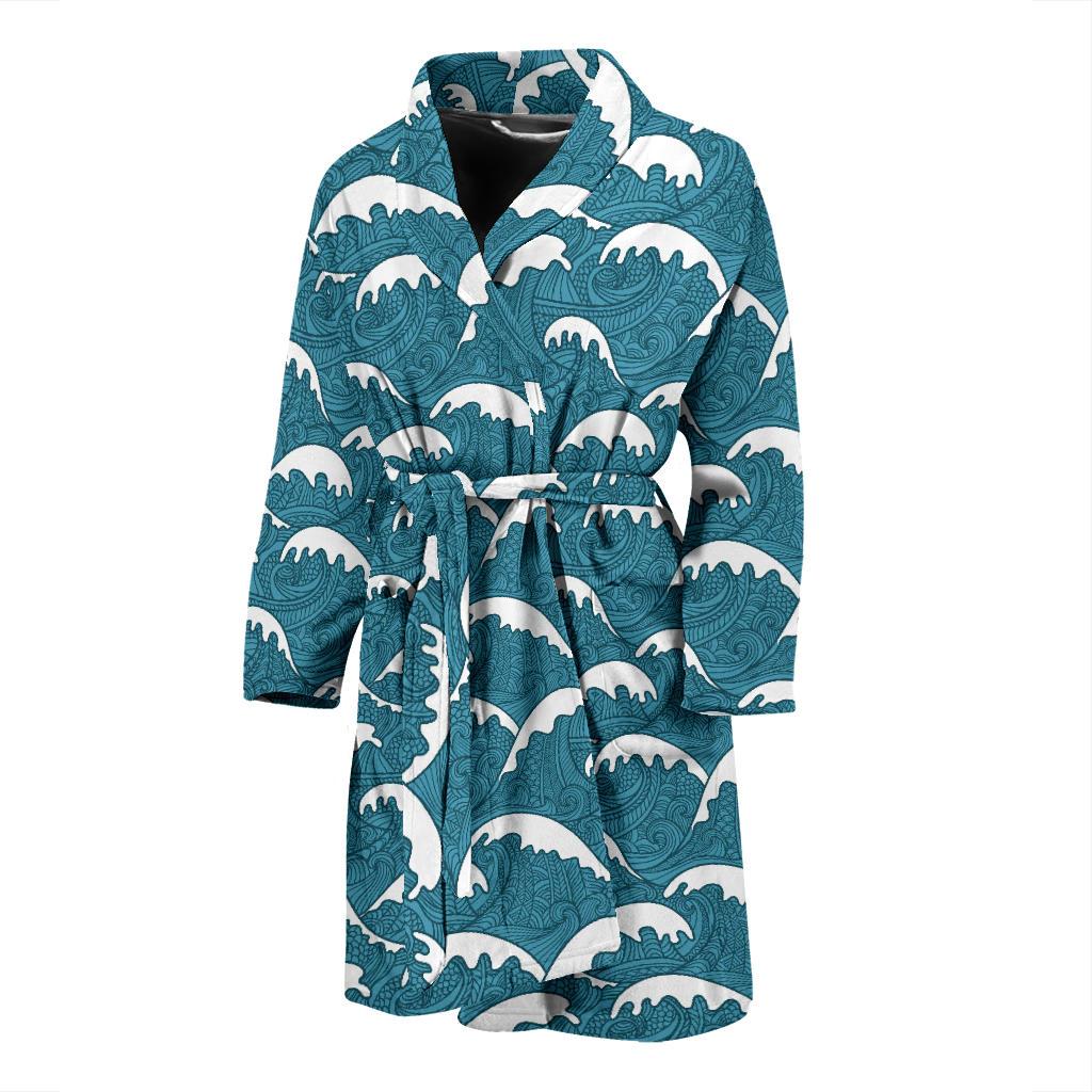 Surf Wave Tribal Design Men Bath Robe-JTAMIGO.COM