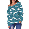 Surf Wave Tribal Design Off Shoulder Sweatshirt