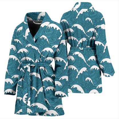 Surf Wave Tribal Design Women Bath Robe-JTAMIGO.COM