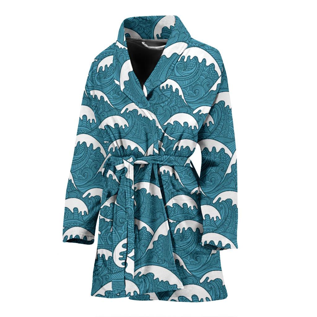 Surf Wave Tribal Design Women Bath Robe-JTAMIGO.COM