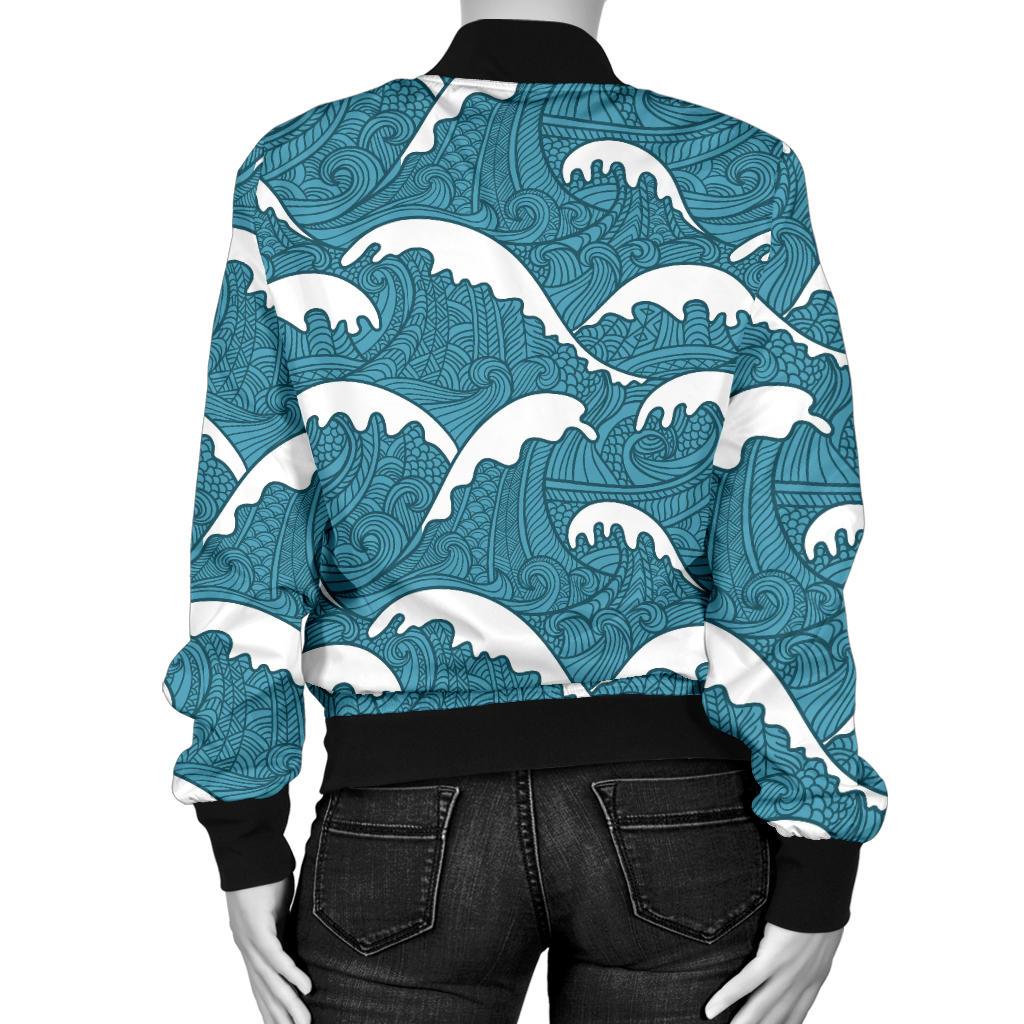 Surf Wave Tribal Design Women Casual Bomber Jacket