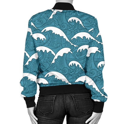 Surf Wave Tribal Design Women Casual Bomber Jacket