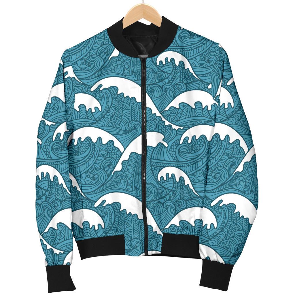 Surf Wave Tribal Design Women Casual Bomber Jacket