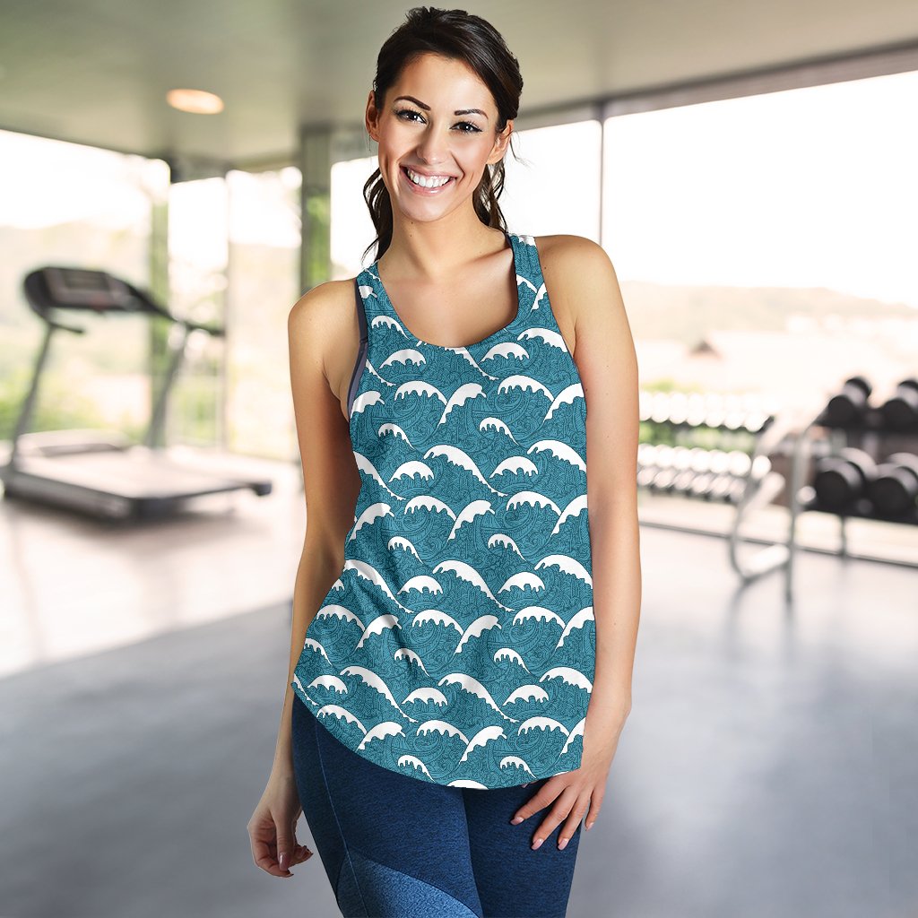 Surf Wave Tribal Design Women Racerback Tank Top