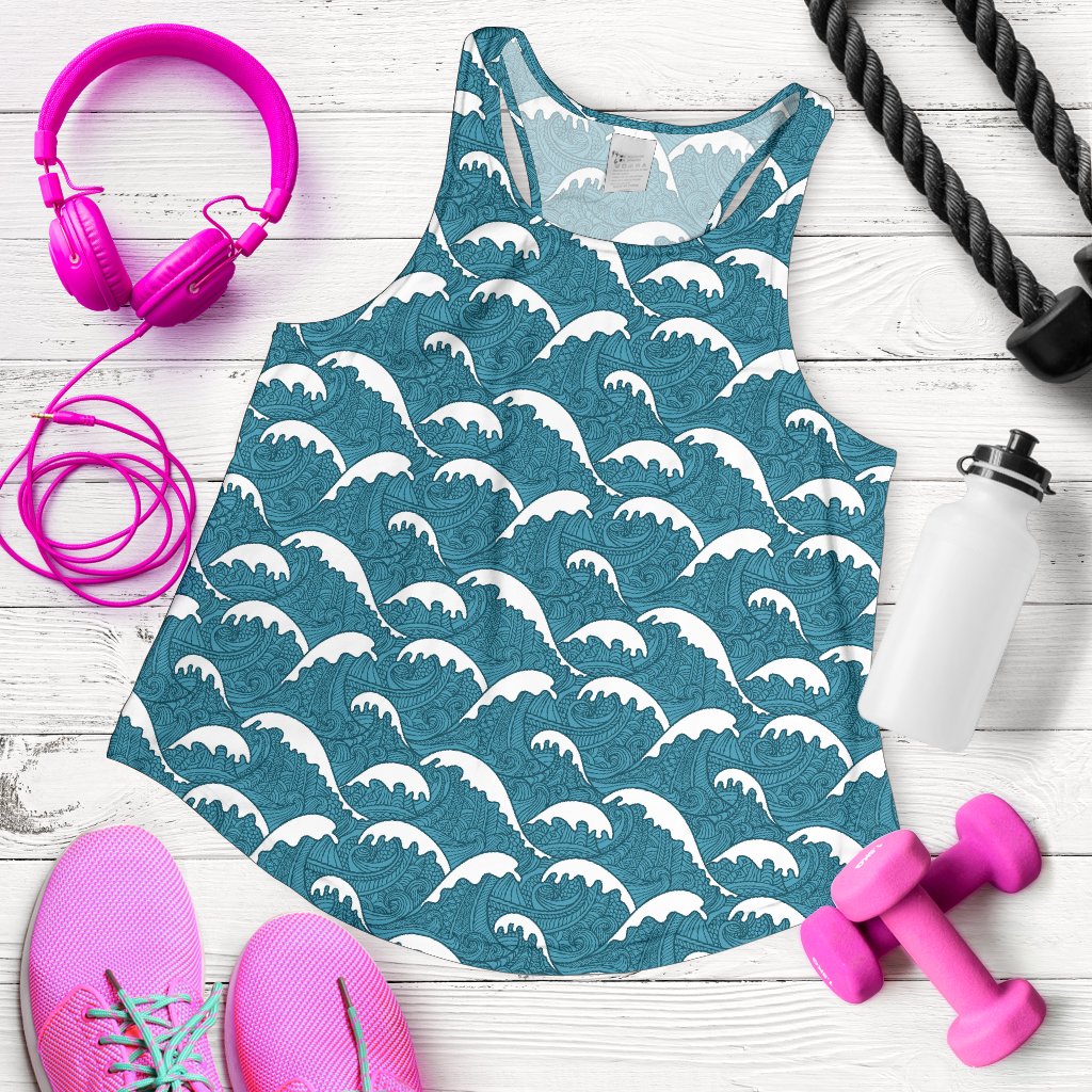 Surf Wave Tribal Design Women Racerback Tank Top