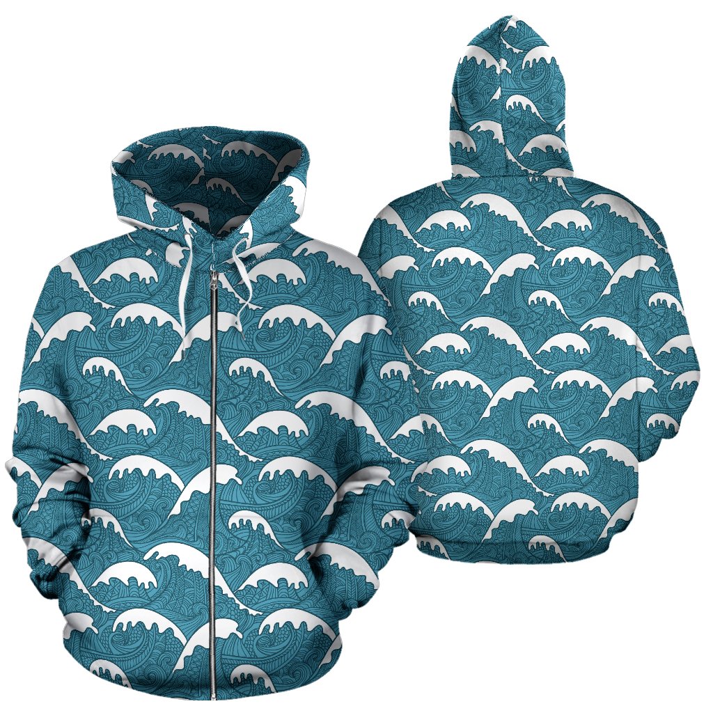 Surf Wave Tribal Design Zip Up Hoodie