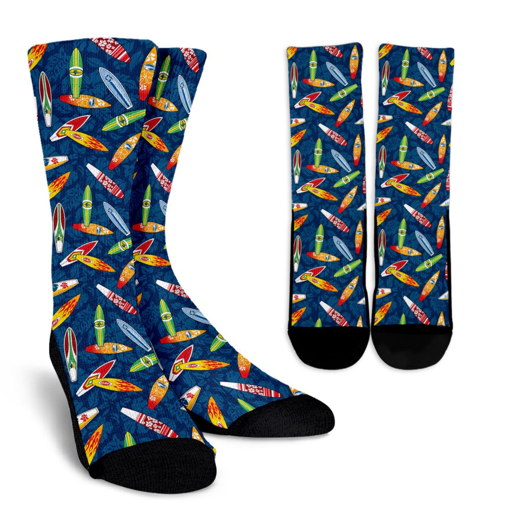 Surfboard Pattern Print Crew Socks
