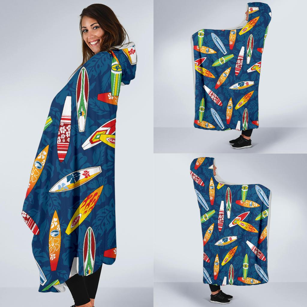 Surfboard Pattern Print Hooded Blanket-JTAMIGO.COM