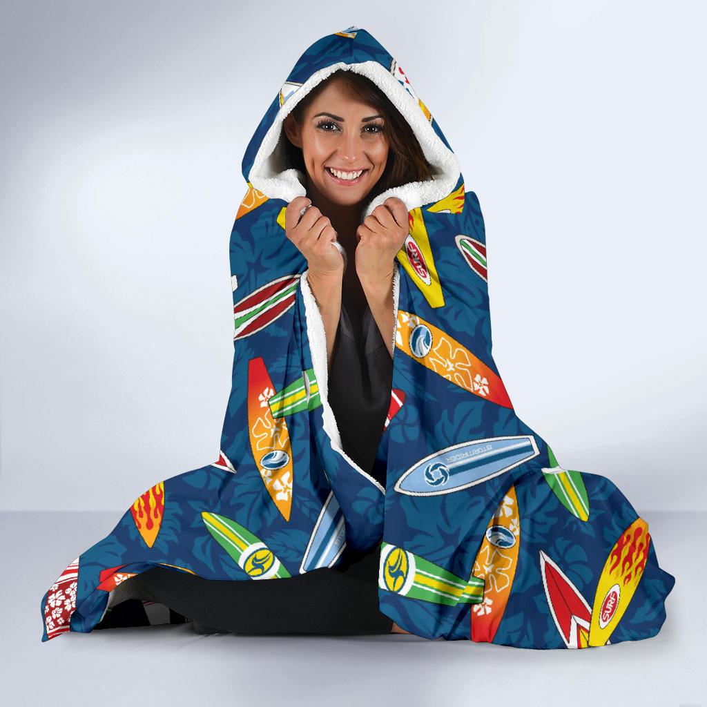 Surfboard Pattern Print Hooded Blanket-JTAMIGO.COM