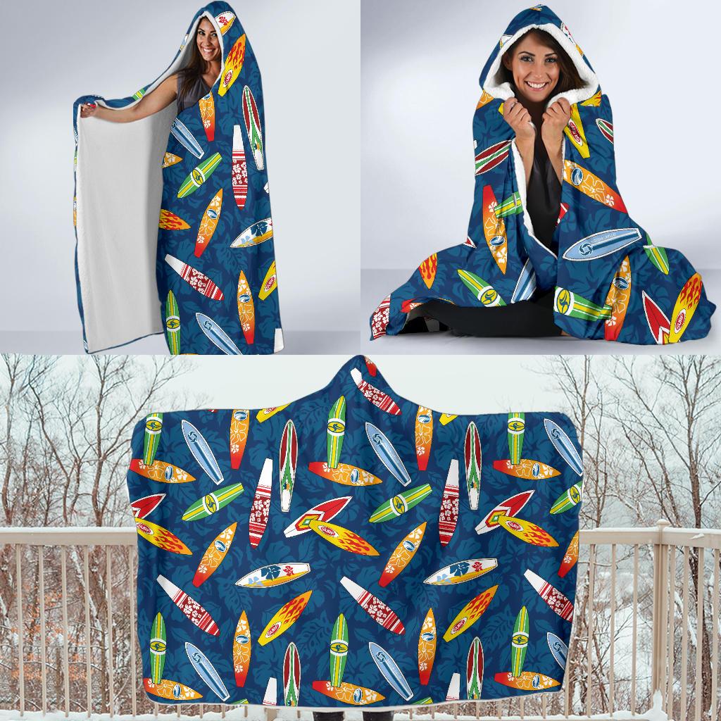 Surfboard Pattern Print Hooded Blanket-JTAMIGO.COM