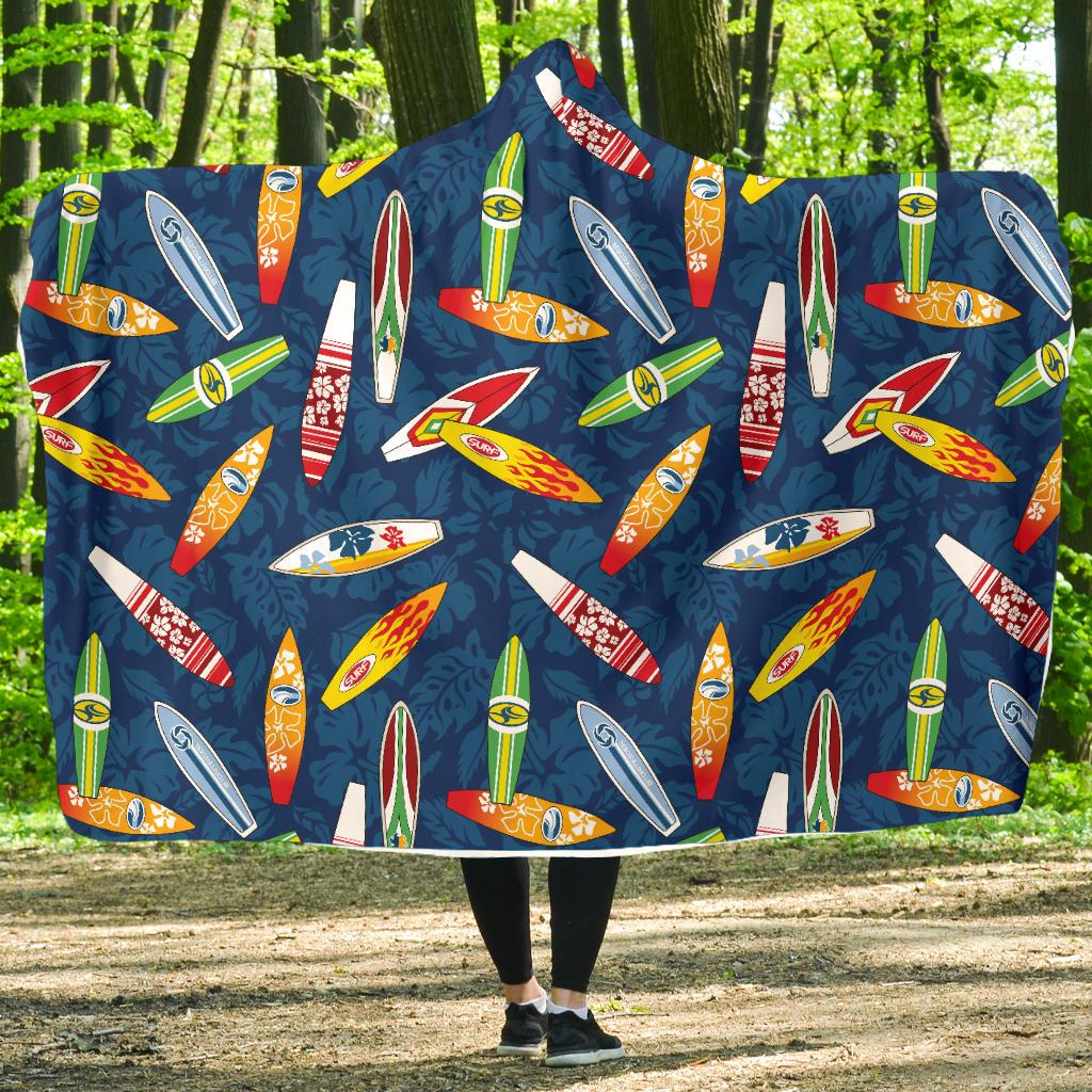 Surfboard Pattern Print Hooded Blanket-JTAMIGO.COM