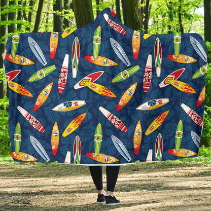 Surfboard Pattern Print Hooded Blanket-JTAMIGO.COM