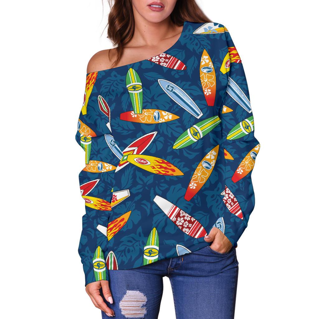 Surfboard Pattern Print Off Shoulder Sweatshirt