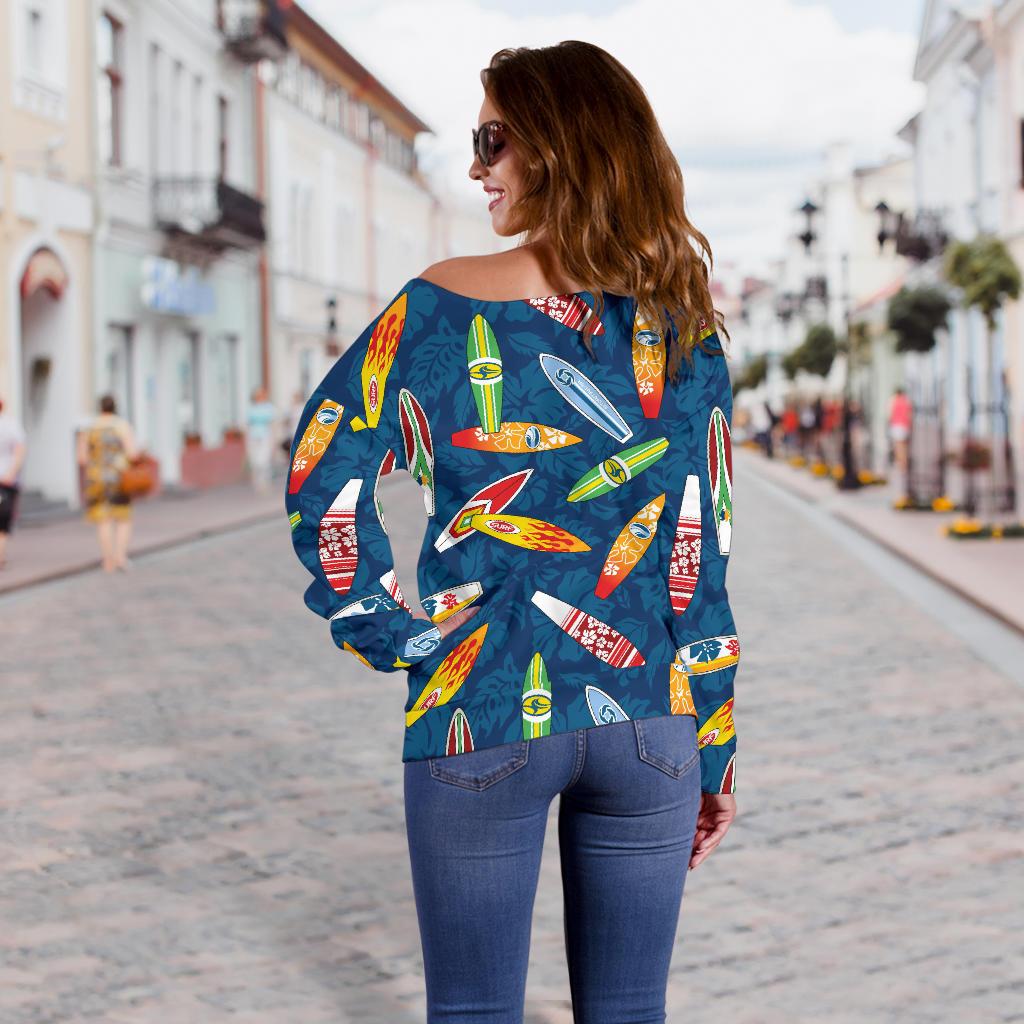 Surfboard Pattern Print Off Shoulder Sweatshirt