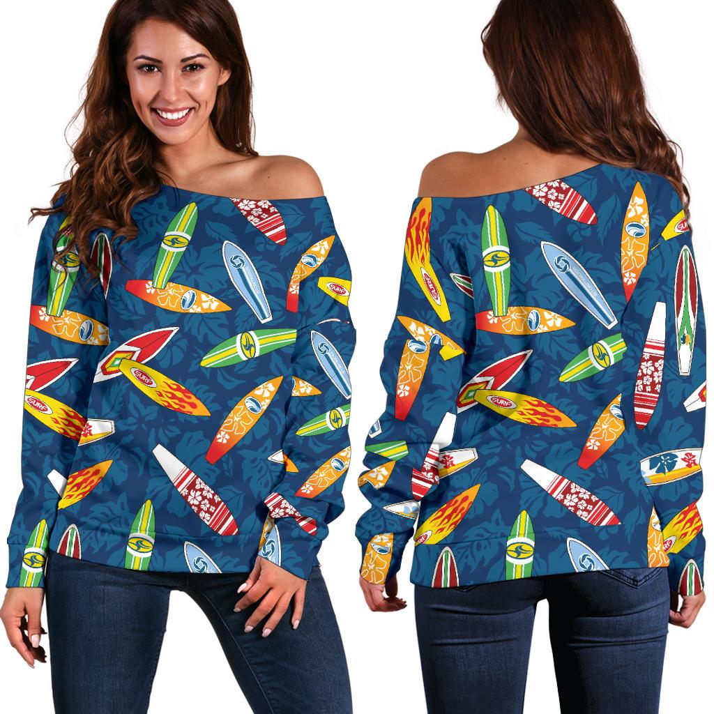 Surfboard Pattern Print Off Shoulder Sweatshirt