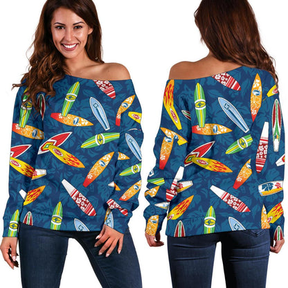 Surfboard Pattern Print Off Shoulder Sweatshirt