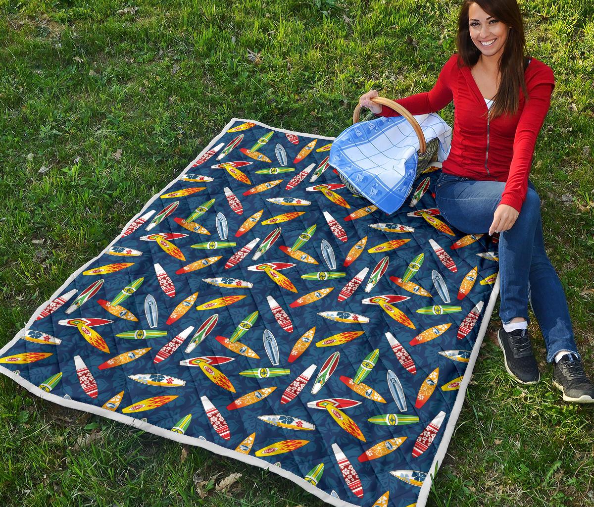 Surfboard Pattern Print Premium Quilt-JTAMIGO.COM