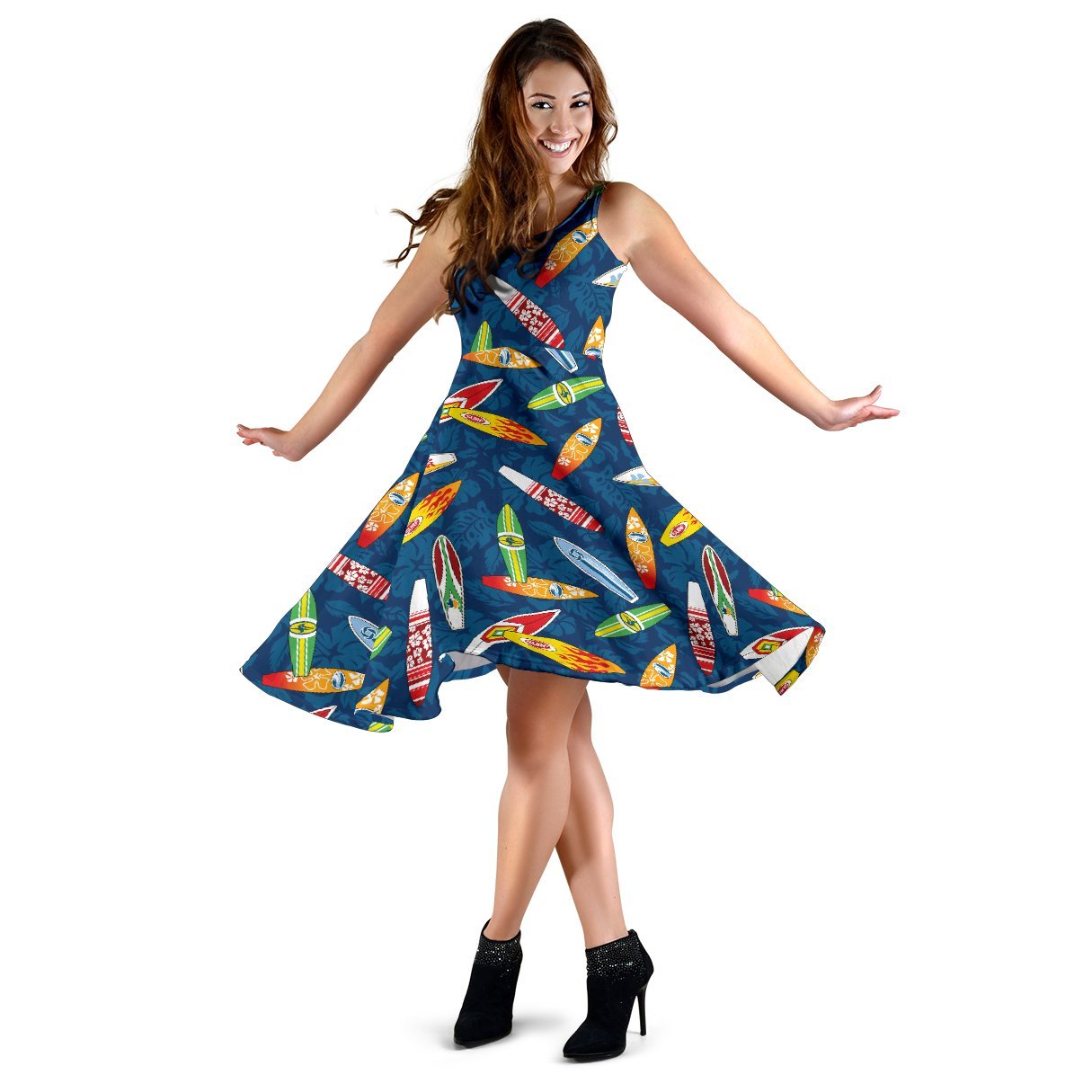 Surfboard Pattern Print Sleeveless Dress