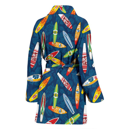 Surfboard Pattern Print Women Bath Robe-JTAMIGO.COM