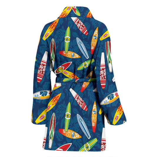 Surfboard Pattern Print Women Bath Robe-JTAMIGO.COM