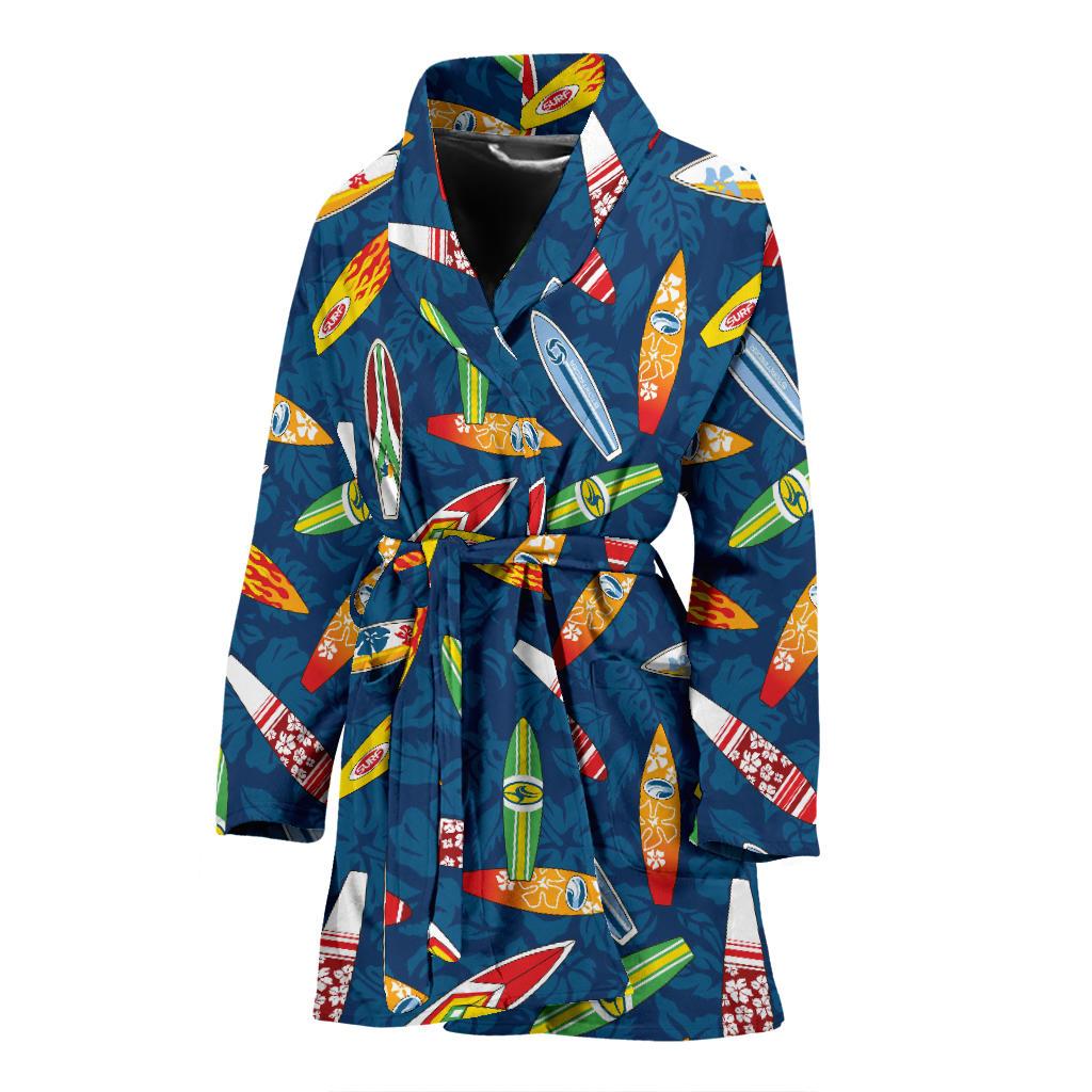 Surfboard Pattern Print Women Bath Robe-JTAMIGO.COM