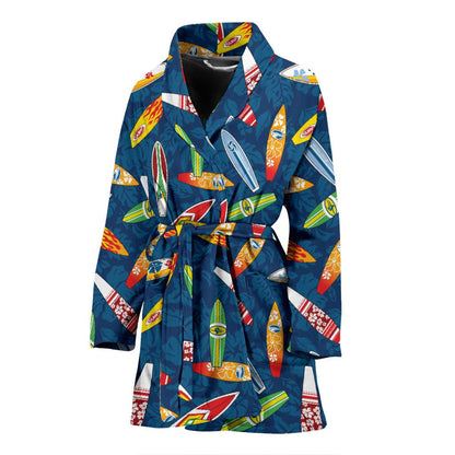 Surfboard Pattern Print Women Bath Robe-JTAMIGO.COM