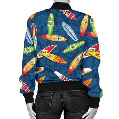 Surfboard Pattern Print Women Casual Bomber Jacket