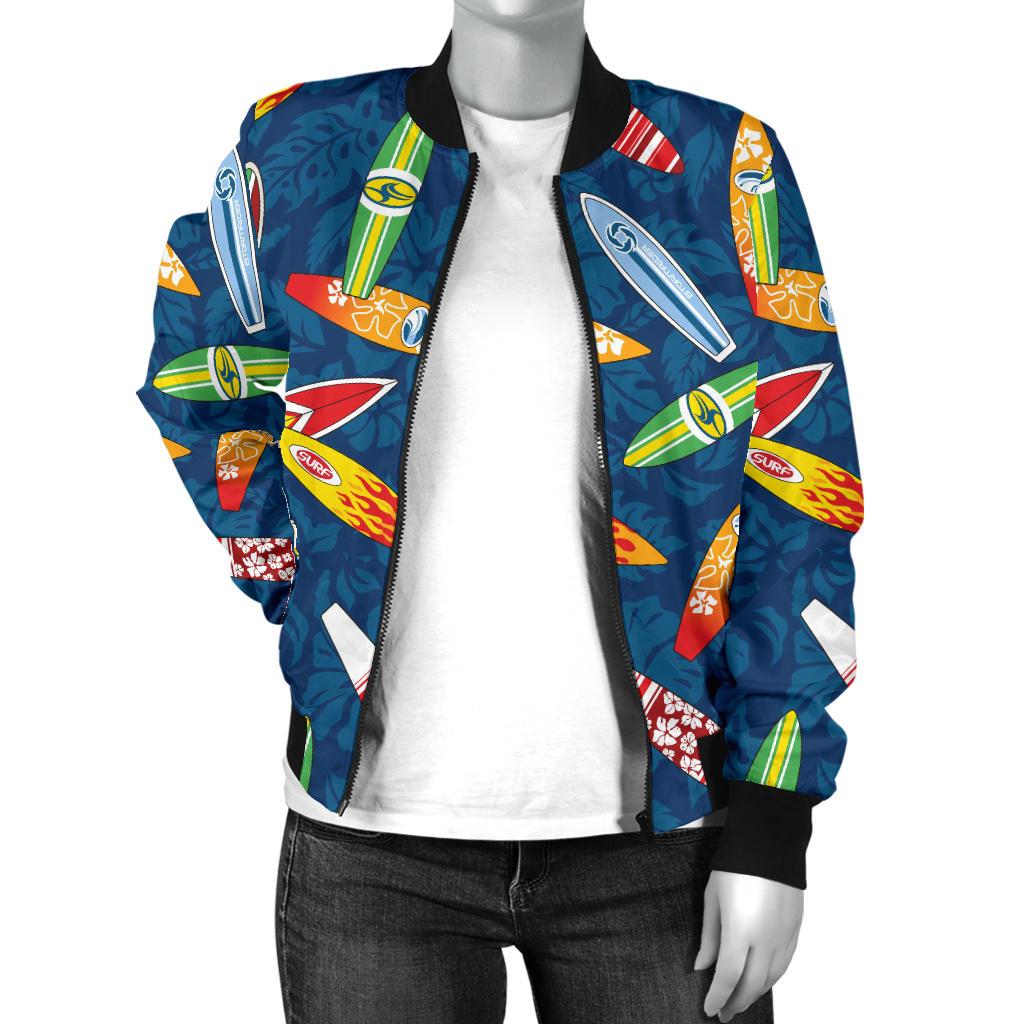 Surfboard Pattern Print Women Casual Bomber Jacket