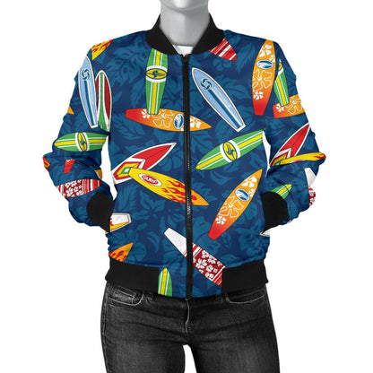 Surfboard Pattern Print Women Casual Bomber Jacket