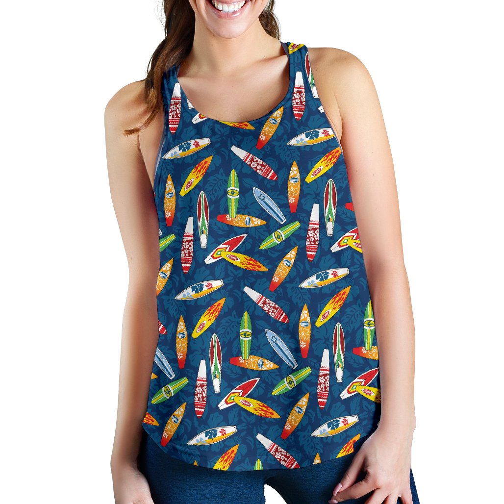 Surfboard Pattern Print Women Racerback Tank Top