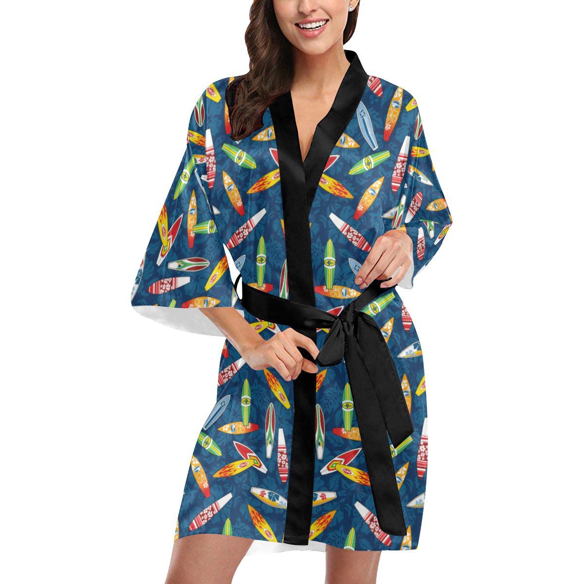 Surfboard Pattern Print Women Short Kimono Robe