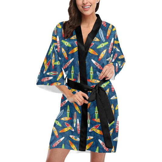 Surfboard Pattern Print Women Short Kimono Robe