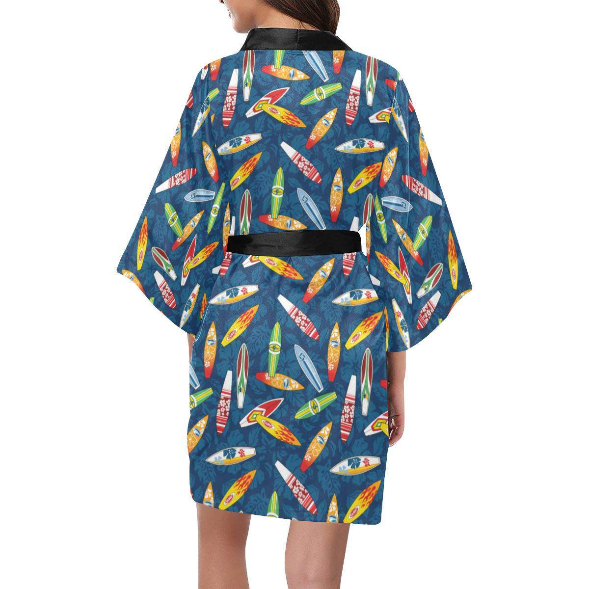 Surfboard Pattern Print Women Short Kimono Robe