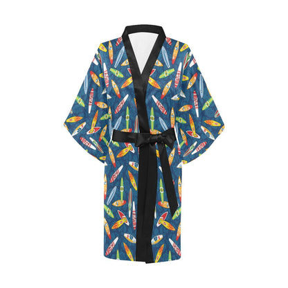 Surfboard Pattern Print Women Short Kimono Robe