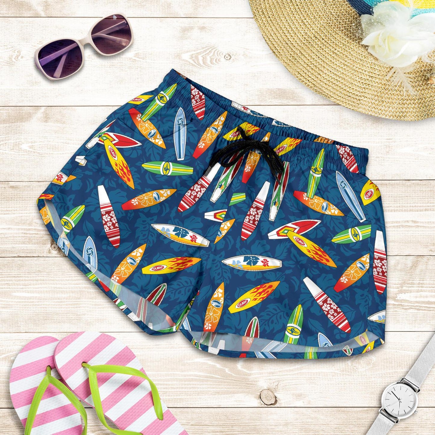 Surfboard Pattern Print Women Shorts-JTAMIGO.COM