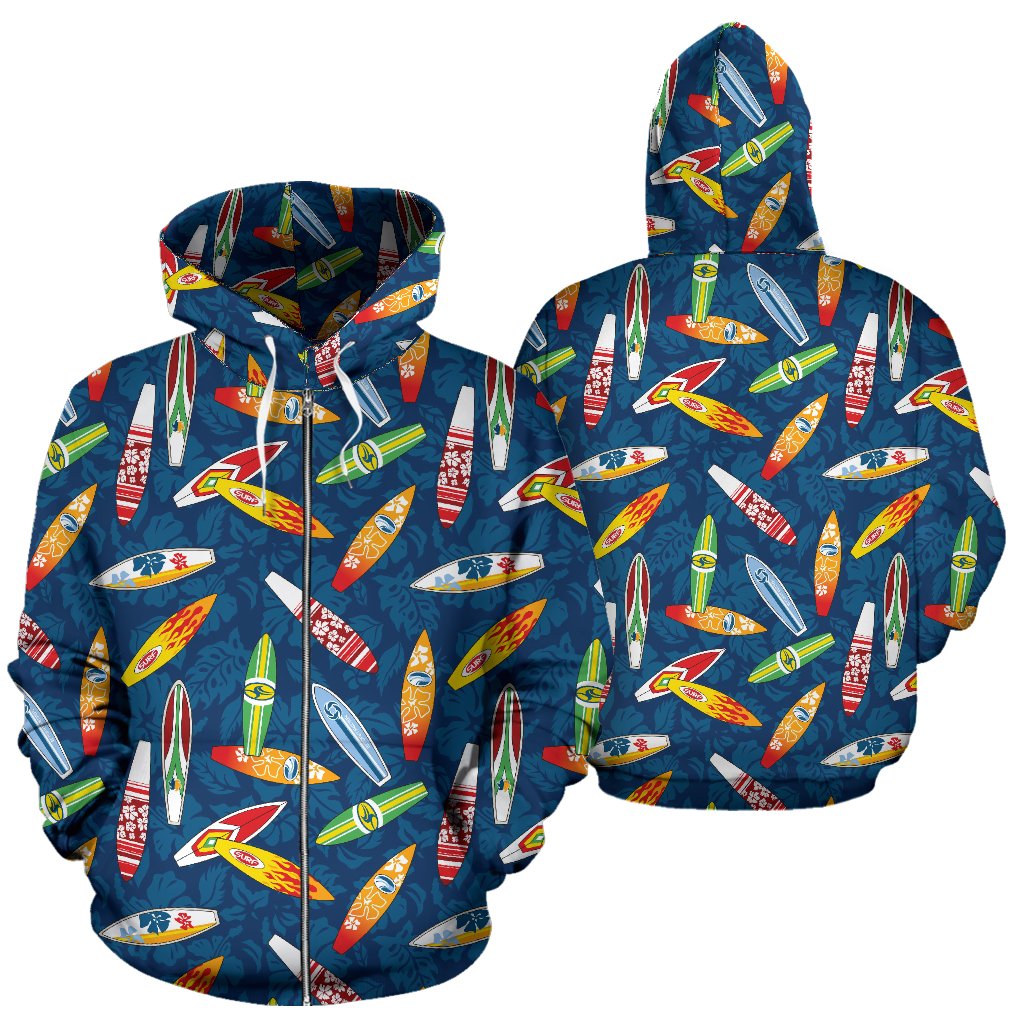 Surfboard Pattern Print Zip Up Hoodie