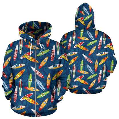 Surfboard Pattern Print Zip Up Hoodie