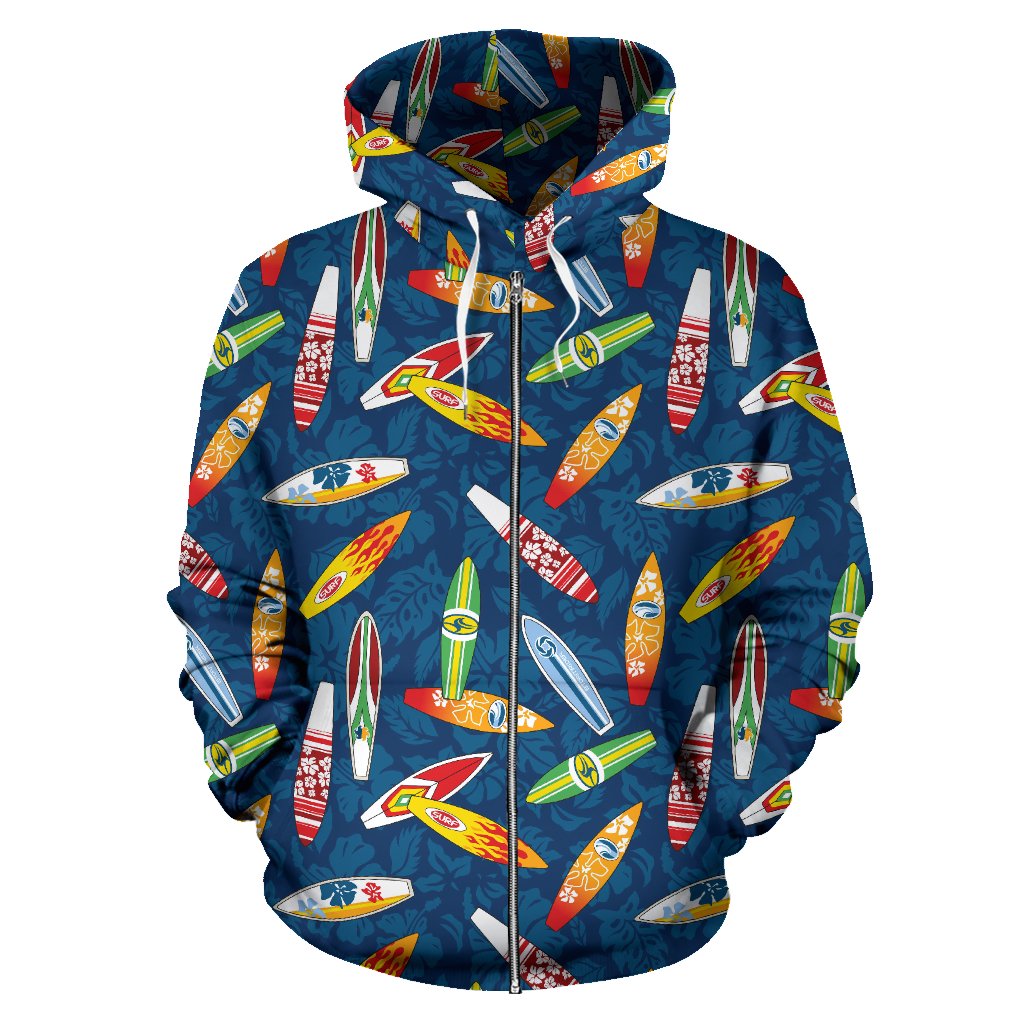 Surfboard Pattern Print Zip Up Hoodie